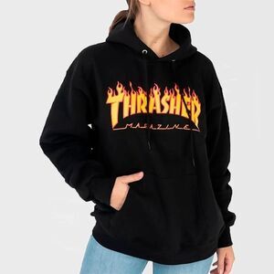 Thrasher Magazine Y2K Flame Hoodie Back Size M EUC